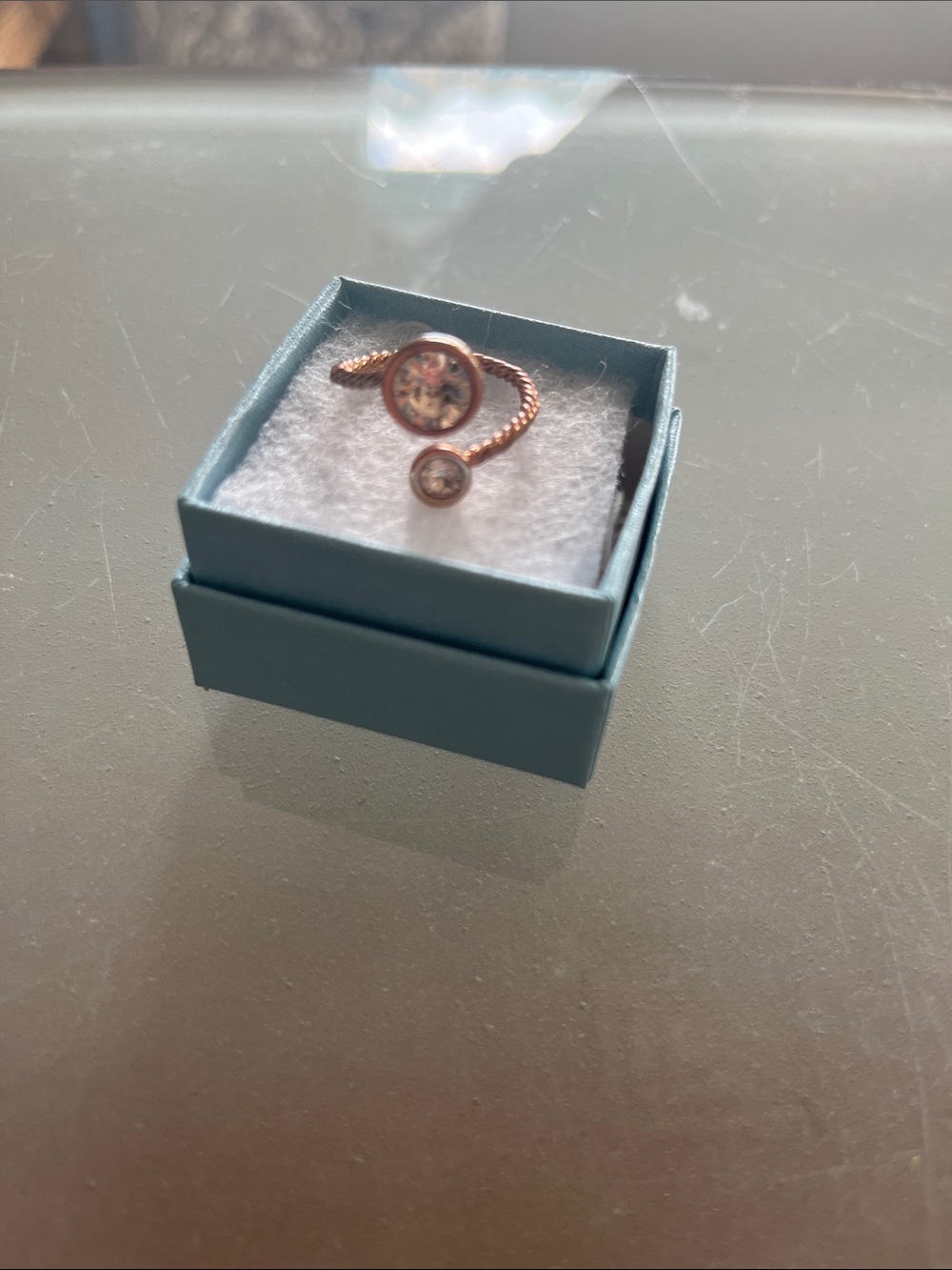 Touchstone Crystal Rose Gold Open Ring with Floral Center